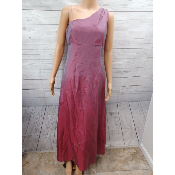 Vtg Michelangelo Prom Maxy Dress One Shoulder High Low Red Iridescent Sz 4 - Picture 1 of 12